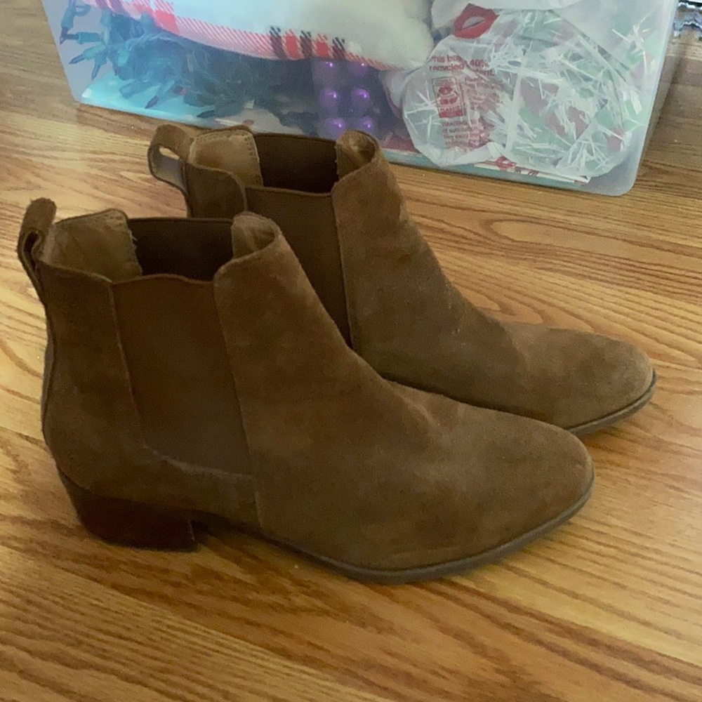 suede cognac booties